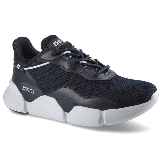 Zdjęcie produktu Sneakersy męskie Big Star, sznurowane z tekstylną cholewką wzmocnionymi panelami oraz grubą amortyzującą podeszwą, granat / biały, HH174286 granatowy
