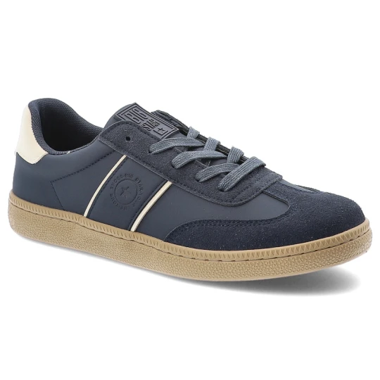 Zdjęcie produktu Sneakersy unisex Big Star, ze skóry ekologicznej na płaskiej podeszwie z okrągłym noskiem i sznurowane, granatowe, SS174079