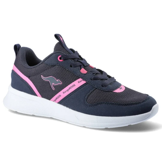 Zdjęcie produktu Sneakersy damskie Kangaroos, z materiałowej cholewki z siateczkowymi panelami i syntetycznymi wzmocnieniami z lekką podeszwą i tekstylnym sznurowanie granatowy