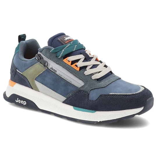 Zdjęcie produktu Sneakersy męskie Jeep, skórzane na platformie sznurowane i na zamek codzienne i sportowe, granatowe, JM51061A-016