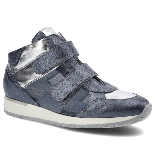 Zdjęcie produktu Sneakersy damskie Karino, skórzane i zapinane na rzepy, niebiesko-srebrne, 1652-149-P