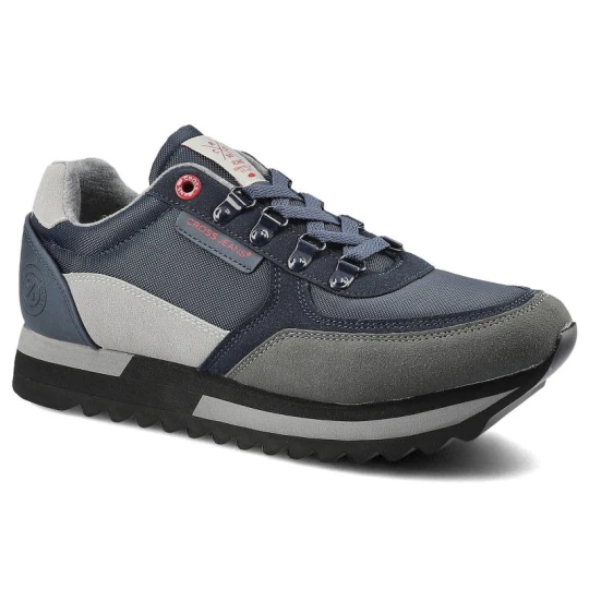 Zdjęcie produktu Sneakersy damskie Cross Jeans, skóra ekologiczna w połączeniu z materiałem tekstylnym z klasycznym sznurowaniem oraz grubą podeszwą, granatowe, II1R4