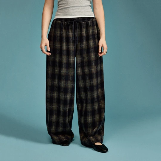 Zdjęcie produktu Granatowe spodnie wide leg w kratę House