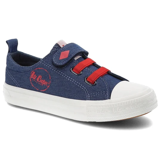 Zdjęcie produktu Trampki damskie Lee Cooper, tekstylna cholewka o lekkiej konstrukcji zapięcie na rzep ułatwiające zakładanie, jeansowe, LCW-22-44-0805K granatowy