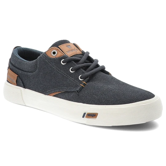 Zdjęcie produktu Trampki męskie Wrangler, materiałowe na płaskiej podeszwie sznurowane, ciemny denim, 20251028-27F granatowy