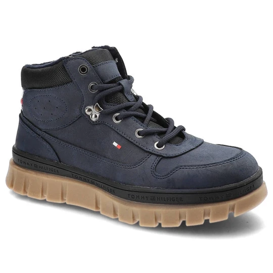 Zdjęcie produktu Trapery damskie Tommy Hilfiger, cholewka z materiału i skóry ekologicznej sznurowanie wysoka cholewka miękkie wykończenie kołnierza, blue, T3B5-32517 granatowy