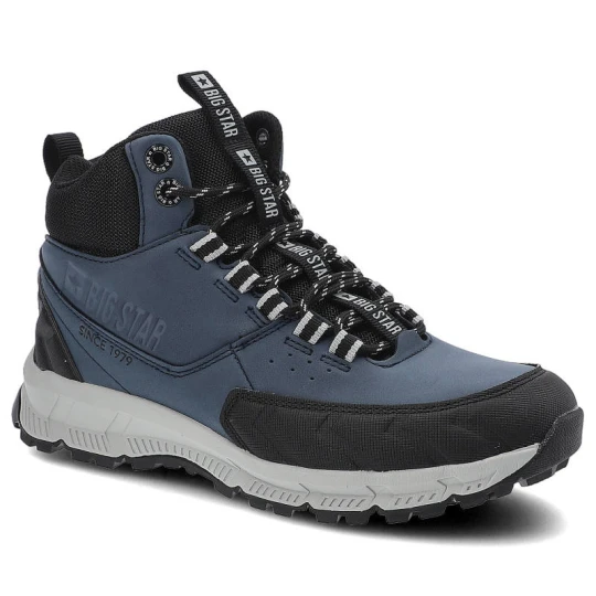 Zdjęcie produktu Trekkingi unisex Big Star, materiał połączony ze skórą ekologiczną amortyzowana podeszwa z oraz wzmocniony nosek, granatowe, II274455