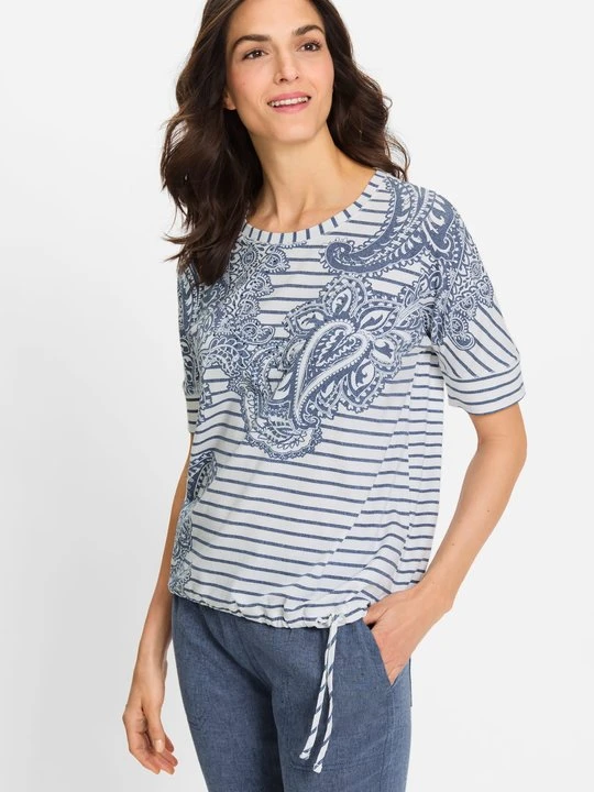 Zdjęcie produktu Granatowo-biała bluzka damska Clara w paski i wzorem paisley – Boho Beauty Olsen