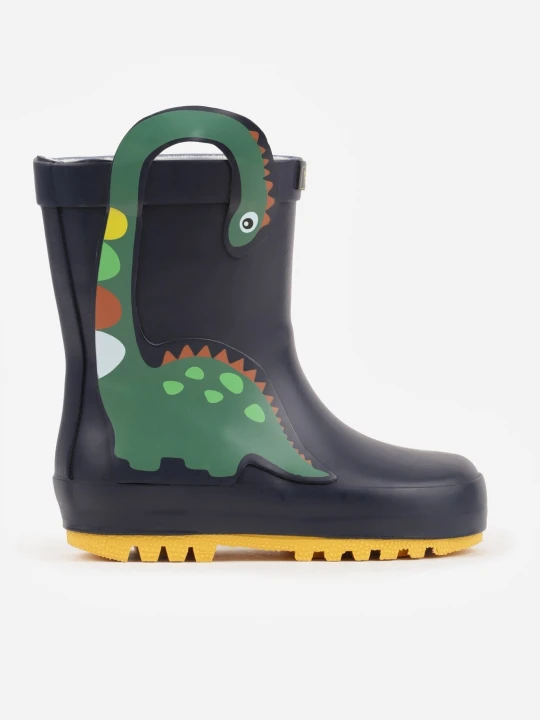 Zdjęcie produktu Granatowo-Zielone Kalosze z Aplikacją Dinozaura 3D Librithe Wink