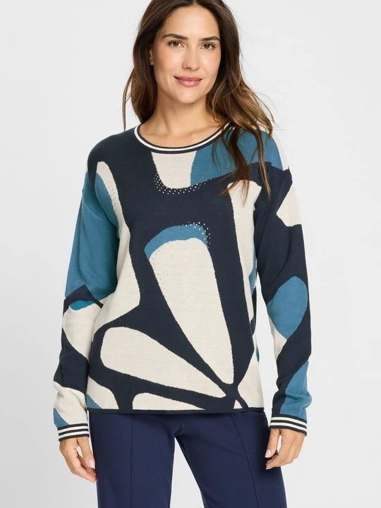 Zdjęcie produktu Granatowy sweter damski Cora we wzory – Neo Comfort Olsen