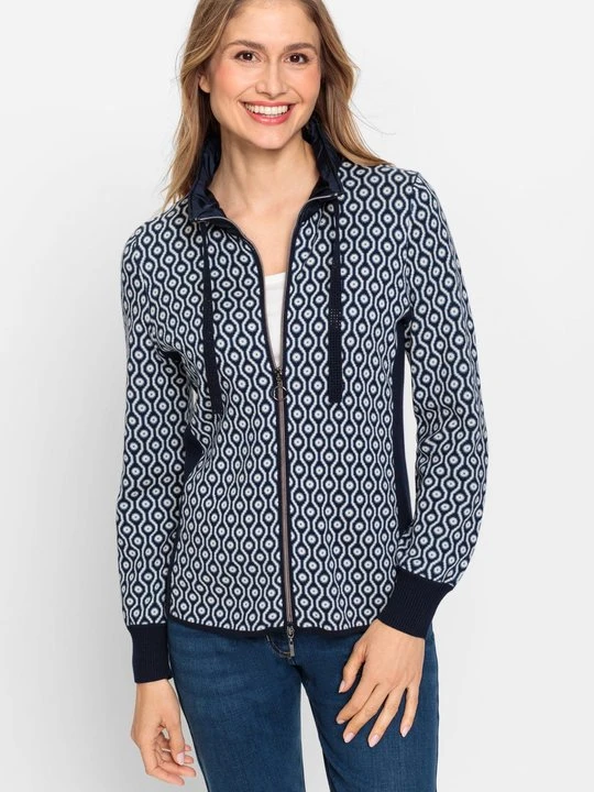 Zdjęcie produktu Granatowy sweter damski Eva we wzory zapinany na suwak - French Flair Olsen