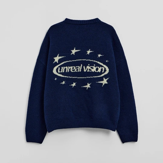 Zdjęcie produktu Granatowy sweter z napisem Unreal Vision House niebieski