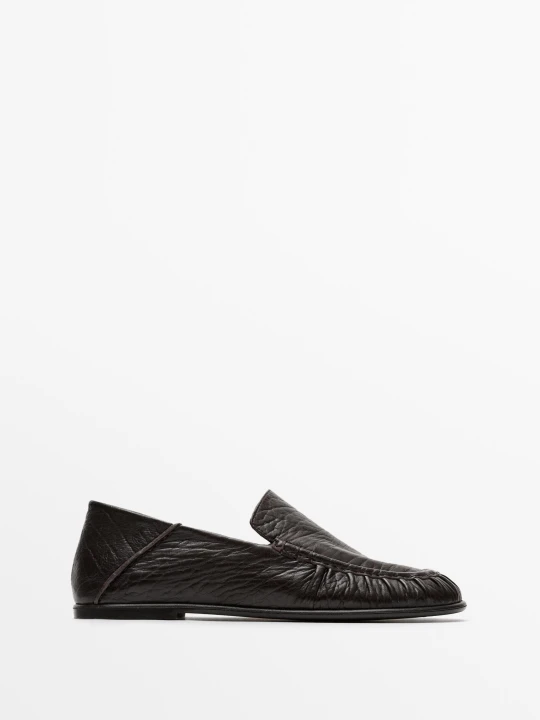 Zdjęcie produktu Groszkowane Mokasyny Skórzane - Brązowy - Massimo Dutti - Female
