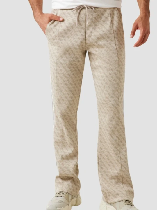 Zdjęcie produktu GUESS Beżowe męskie spodnie dresowe z lampasami w zielony monogram Parimo 4G, Rozmiar L