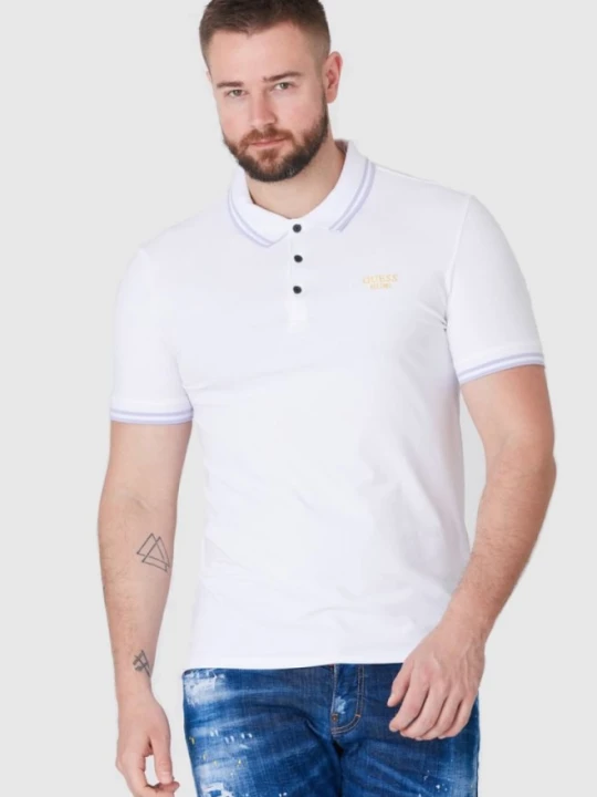 Zdjęcie produktu GUESS Biała męska koszulka polo z wyszywanym logo, Rozmiar S