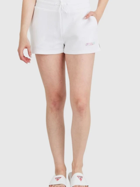 Zdjęcie produktu GUESS Białe szorty damskie z kolorowym logo, Rozmiar L