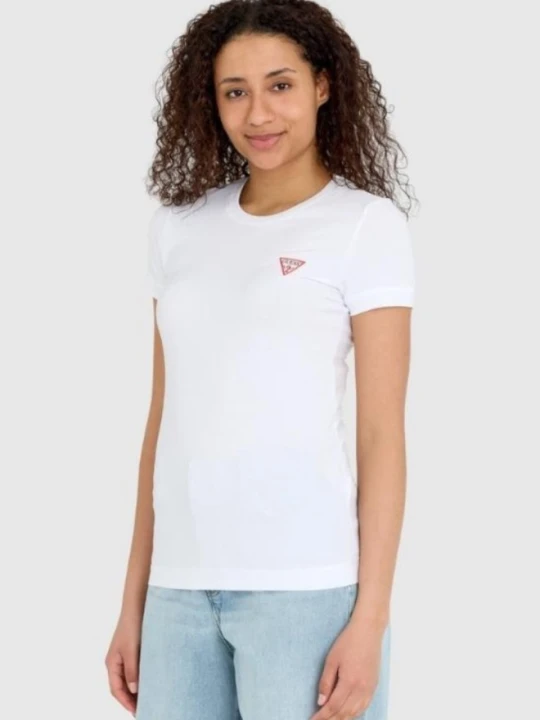 Zdjęcie produktu GUESS Biały damski t-shirt bawełniany Mini Triangle Tee, Rozmiar M