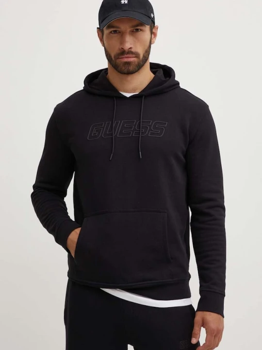 Zdjęcie produktu Guess bluza z kapturem męska z bawełną ALDWIN czarny
