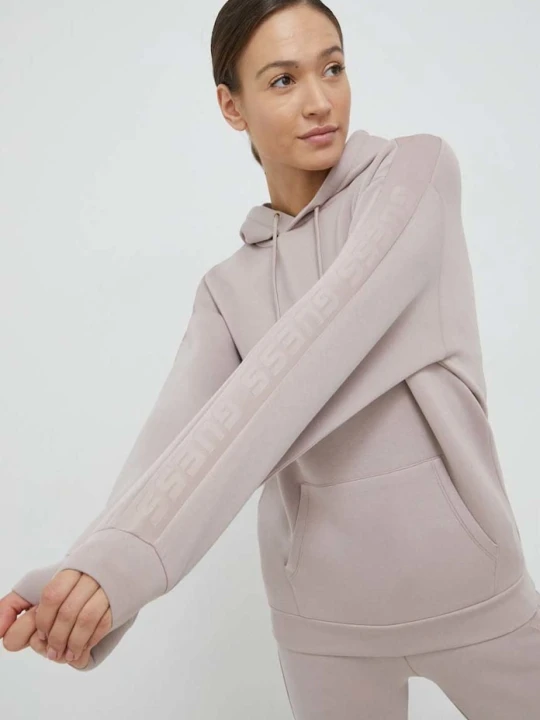 Zdjęcie produktu Guess bluza z kapturem damska z wiskozą BRENDA fioletowy