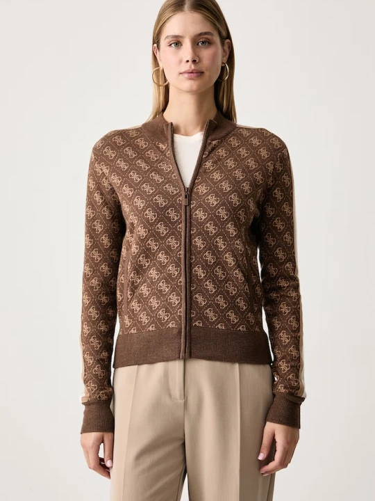 Zdjęcie produktu Guess bluza rozpinana damska z dodatkiem wełny ANEIRA brązowy