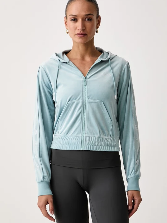 Zdjęcie produktu Guess bluza rozpinana z kapturem damska welurowa AMALIA niebieski