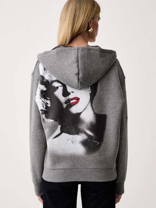 Zdjęcie produktu Guess bluza rozpinana z kapturem damska x MARILYN MONROE szary