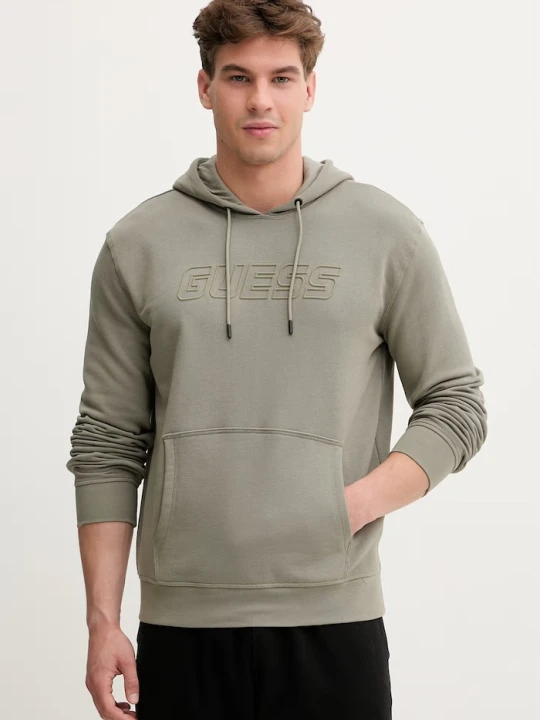 Zdjęcie produktu Guess bluza z kapturem męska z bawełną ALDWIN zielony