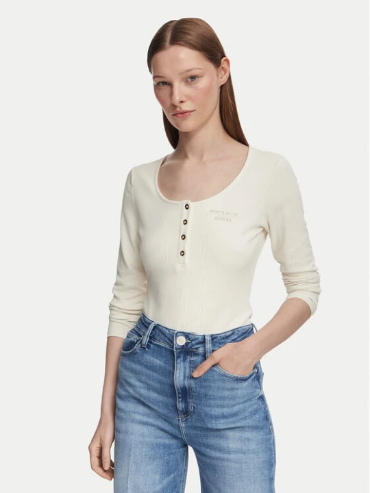 Zdjęcie produktu Guess Bluzka W6YP60 K5318 Kremowy Slim Fit