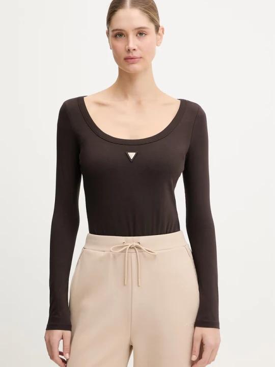 Zdjęcie produktu Guess body damskie bawełniane z elastanem COLETTE brązowy