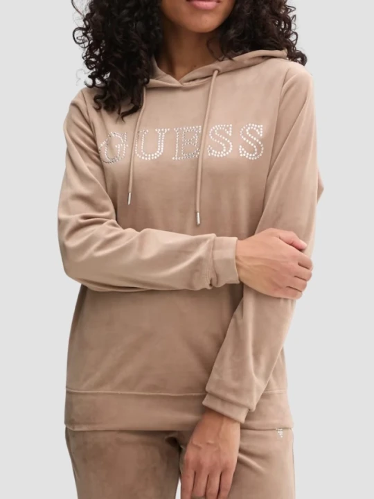 Zdjęcie produktu GUESS Brązowa welurowa damska bluza z kapturem Couture, Rozmiar M