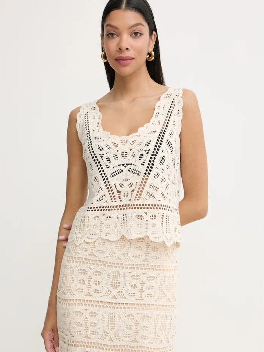 Zdjęcie produktu Guess crop top damski bawełniany OCTAVIA beżowy