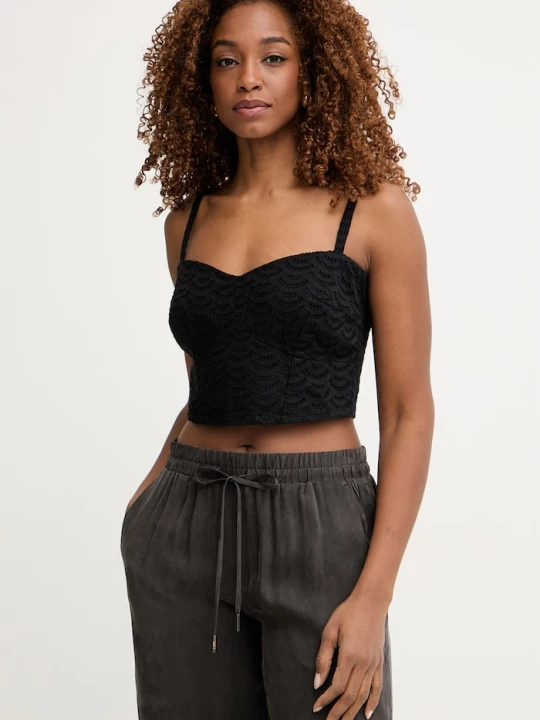 Zdjęcie produktu Guess crop top damski bawełniany SHARON czarny