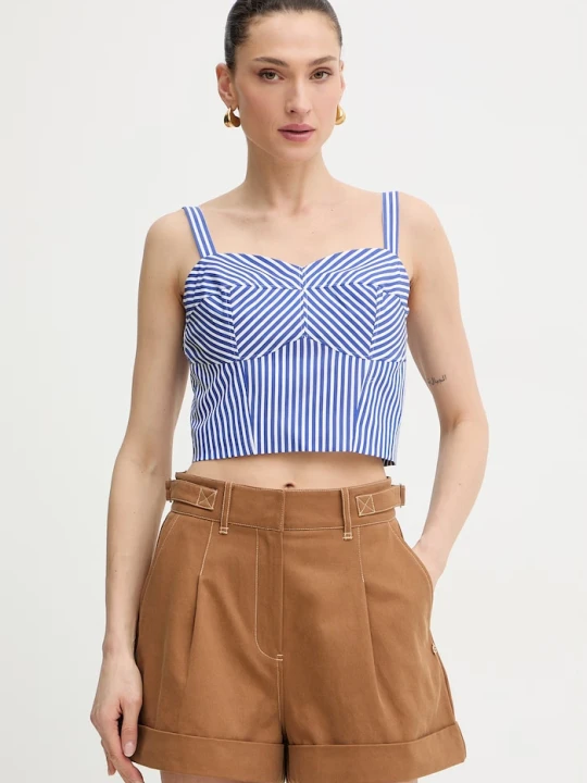 Zdjęcie produktu Guess crop top damski bawełniany TECLA niebieski