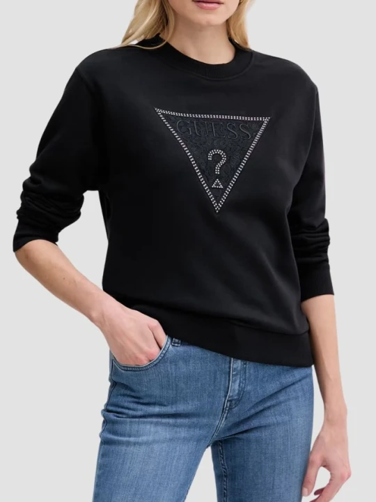 Zdjęcie produktu GUESS Czarna bluza damska z cyrkoniami Triangle Lace, Rozmiar S