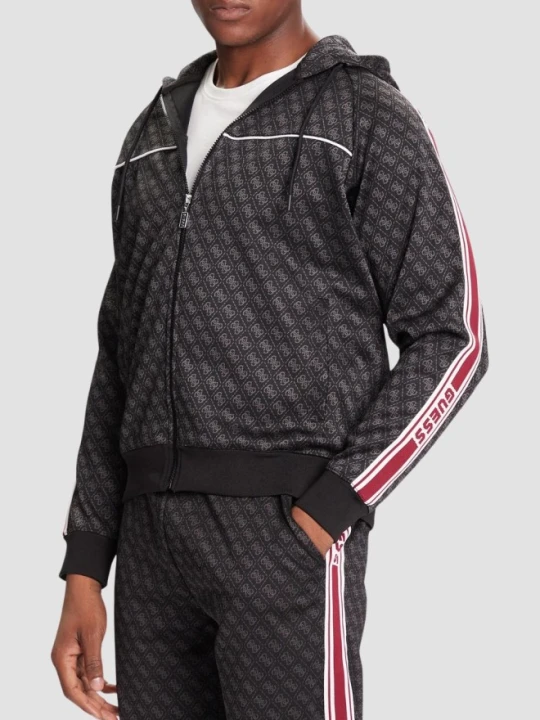 Zdjęcie produktu GUESS Czarna rozpinana męska bluza w monogram z lampasami i kapturem Parimo 4G, Rozmiar M