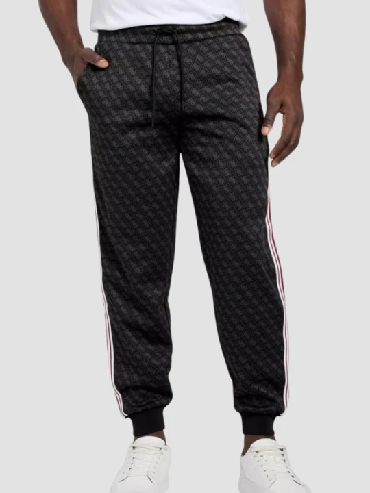 Zdjęcie produktu GUESS Czarne męskie spodnie dresowe w monogram z lampasami Parimo 4G Cuffed, Rozmiar XL