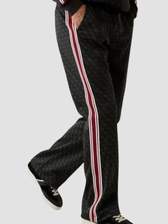 Zdjęcie produktu GUESS Czarne męskie spodnie dresowe z lampasami w monogram Parimo 4G, Rozmiar L