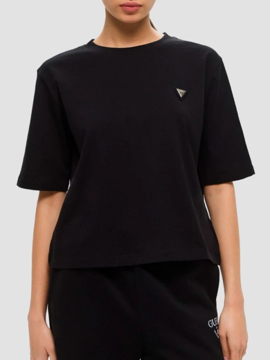 Zdjęcie produktu GUESS Czarny bawełniany t-shirt damski Colette Boxy, Rozmiar S