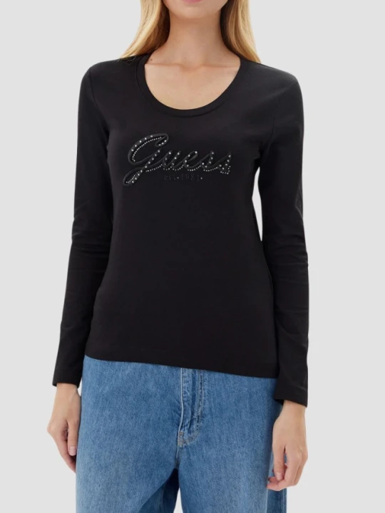 Zdjęcie produktu GUESS Czarny damski longsleeve Embro Script, Rozmiar S