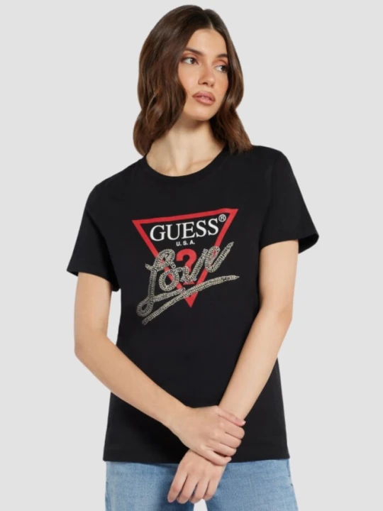 Zdjęcie produktu GUESS Czarny damski t-shirt bawełniany Love Tee, Rozmiar M