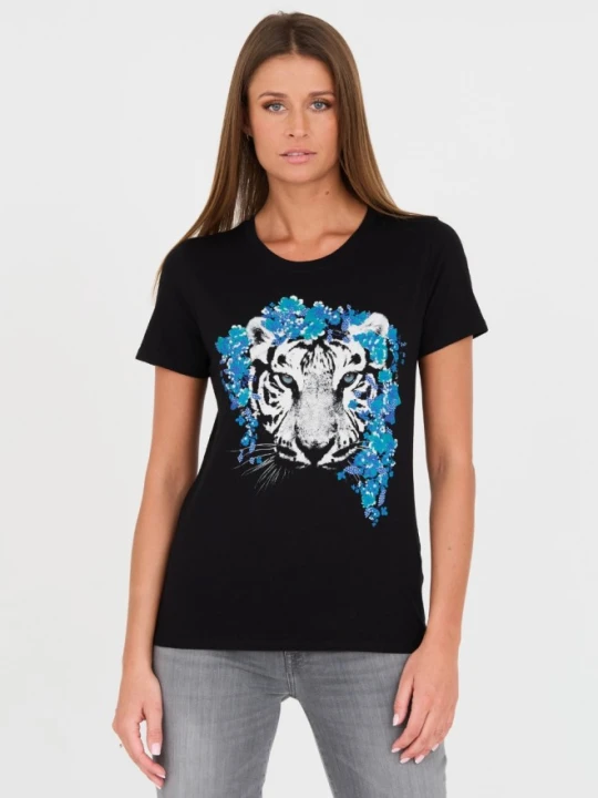 Zdjęcie produktu GUESS Czarny damski t-shirt bawełniany z printem, Rozmiar L