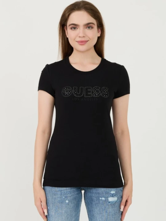 Zdjęcie produktu GUESS Czarny damski t-shirt Sangallo Tee, Rozmiar S