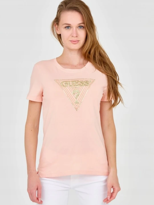 Zdjęcie produktu GUESS Damski t-shirt z dużym zdobionym logo, Rozmiar S Pomarańczowy