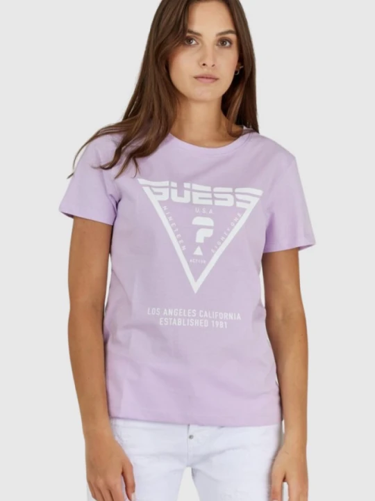 Zdjęcie produktu GUESS Fioletowy t-shirt damski z białym logo, Rozmiar S