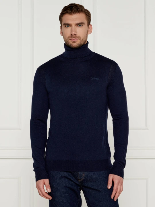 Zdjęcie produktu GUESS Golf EBENEZER | Slim Fit | z dodatkiem jedwabiu granatowy