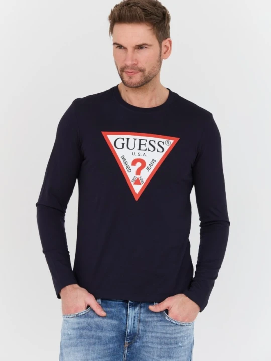 Zdjęcie produktu GUESS Granatowy męski longsleeve Original Logo Tee, Rozmiar XL Niebieski