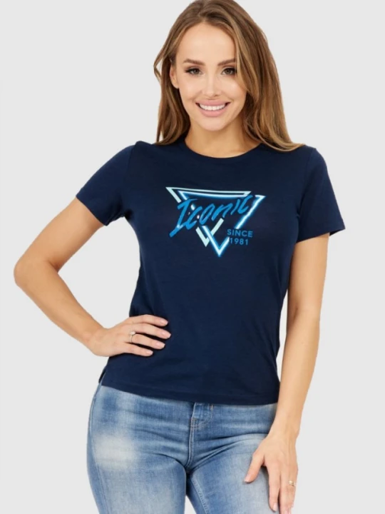 Zdjęcie produktu GUESS Granatowy t-shirt damski iconic, Rozmiar XS Niebieski