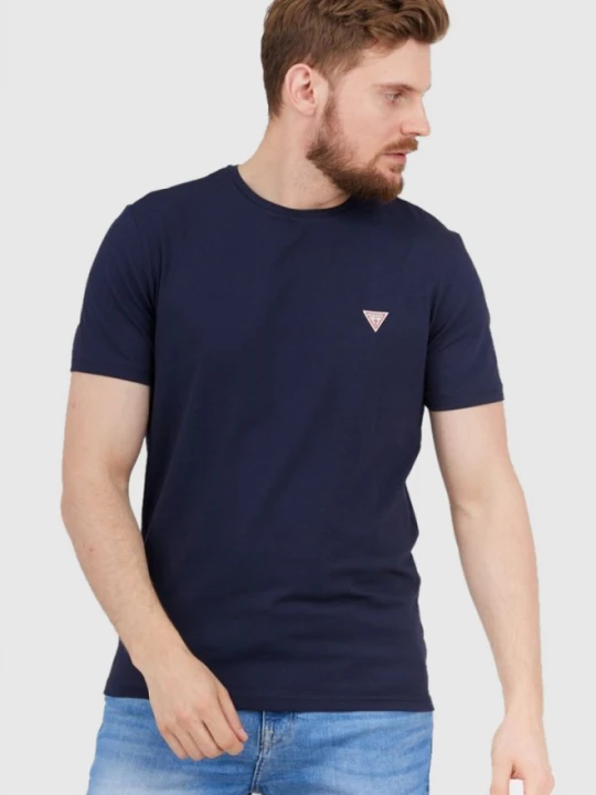 Zdjęcie produktu GUESS Granatowy t-shirt męski z małym logo, Rozmiar S Niebieski