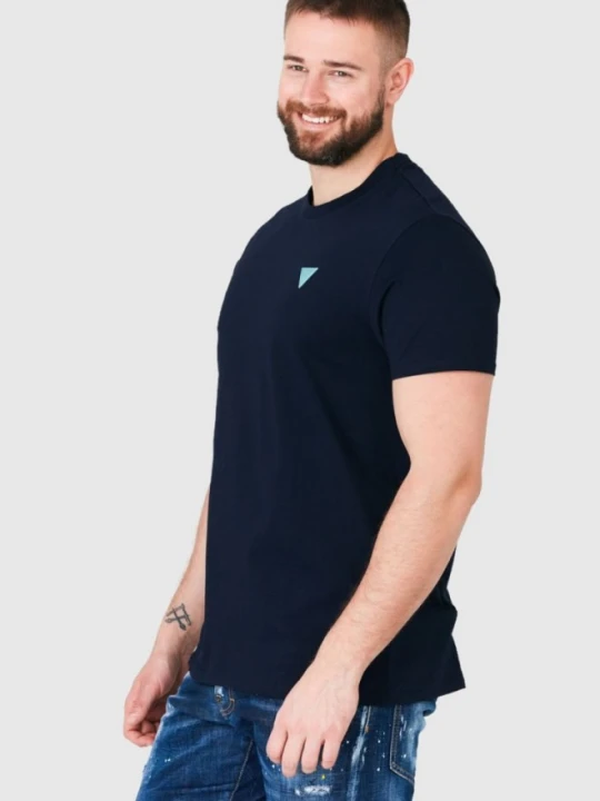 Zdjęcie produktu GUESS Granatowy t-shirt męski z turkusowym logo, Rozmiar S Niebieski