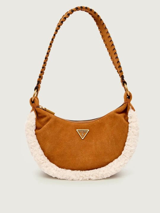 Zdjęcie produktu Guess Hobo AMITA | shearling | zamsz koniakowy